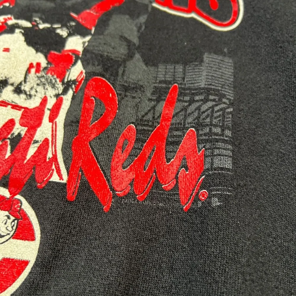 Vintage Cincinnati Reds Sweatshirt Adults Size XL Black Long Sleeve Velva Sheen